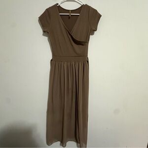 PUMPKIN Beige Brown Balletcore Ballet Chiffon Maxi Dress